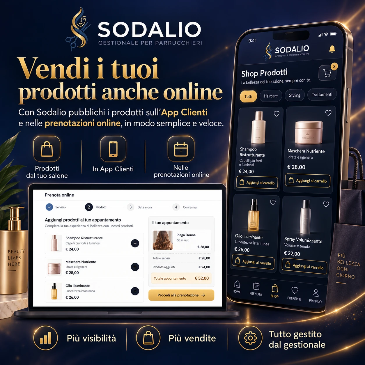 Shop Prodotti di Sodalio: i prodotti del salone in vendita nell'App Clienti e nelle prenotazioni online